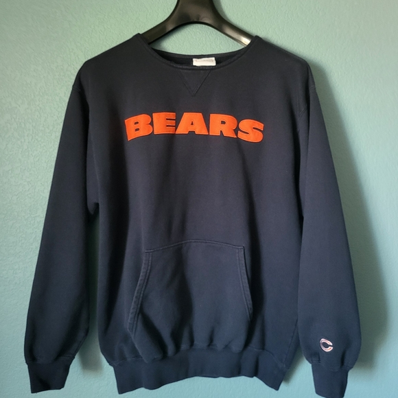Vintage 80s NFL Chicago Bears Navy & Orange Crewneck Sweater Kangaroo Pocket L - Picture 1 of 5
